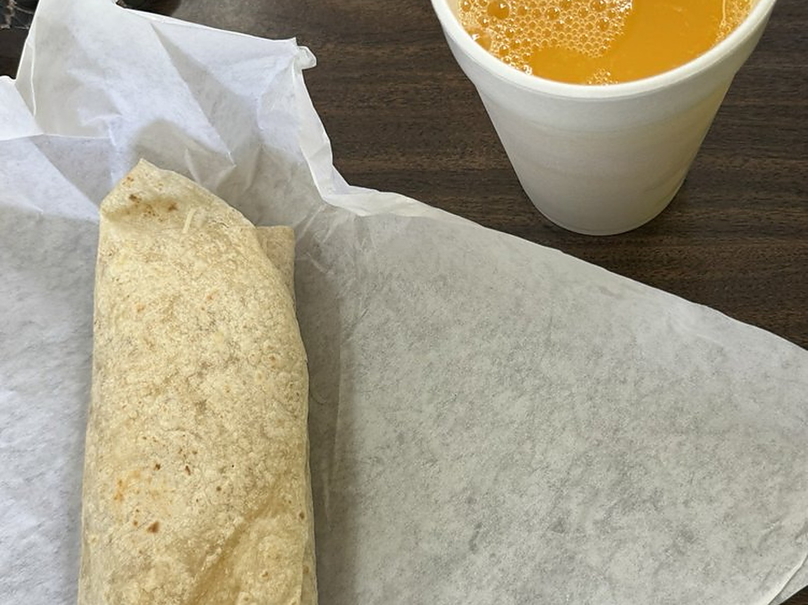 Burrito and orange juice — The Hueneme Road breakfast run